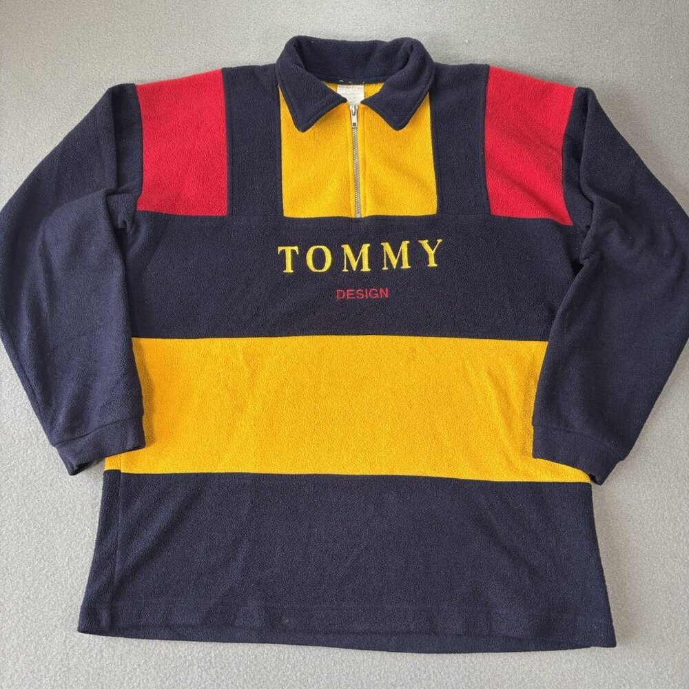 VTG Tommy Design Gazoz Colorblock Fleece 1/4 Zip Pullover‎ One Size Canada 90s